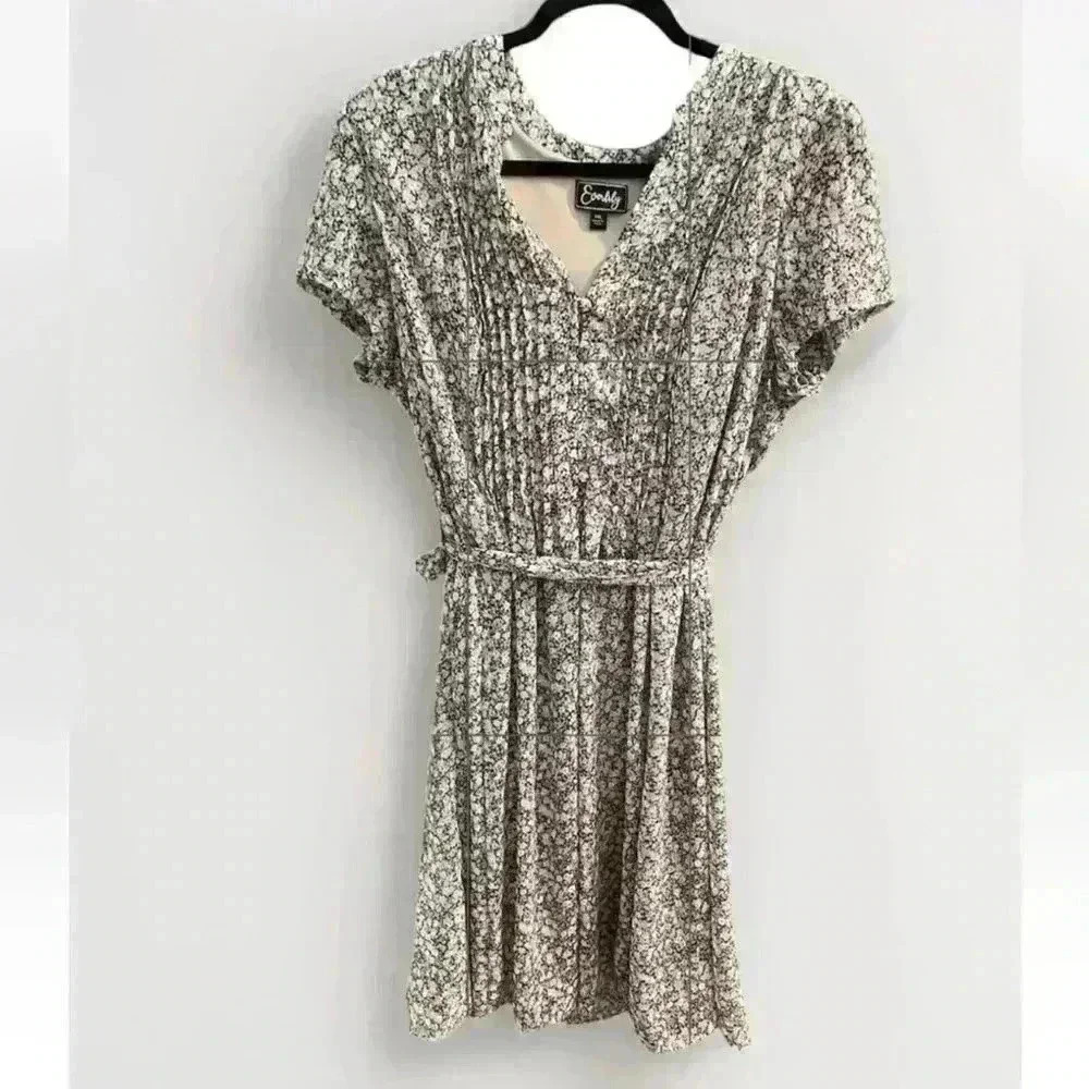 Everlily Blue Floral Printed Dress Waist Tie Short Sleeve V Neck Buttons Sz XXL